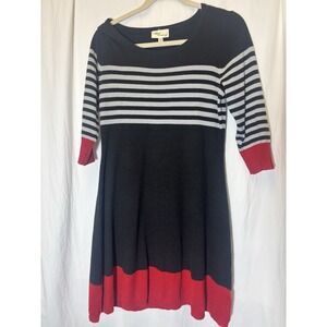 Allison Brittney Womens 3/4 Sleeve Sweater Dress Red Black Stripe Size‎ M AA5